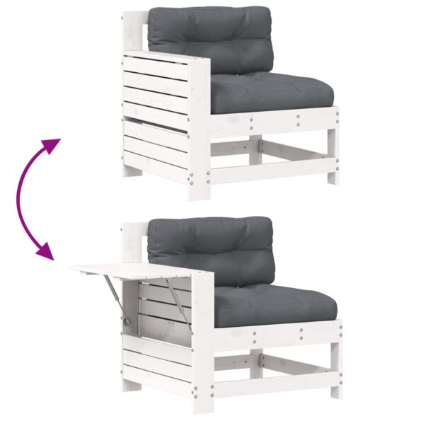 vidaXL Záhr. pohovka s opierkou ruky a vankúšom biela borovicový masív – Obrázok 7