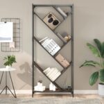 vidaXL Knižnica, hnedý dub 79x30x180 cm, kompozitné drevo a kov – Obrázok 3