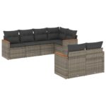 vidaXL 7-dielna záhradná súprava pohoviek s vankúšmi sivá polyratanová – Obrázok 2