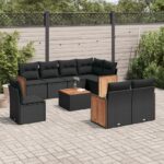 vidaXL 9-dielna záhradná jedálenská sada s vankúšmi čierna polyratan