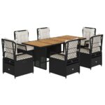 vidaXL 7-dielna záhradná jedálenská súprava a vankúše čierna polyratan – Obrázok 2