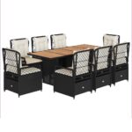 vidaXL 9-dielna záhradná jedálenská sada s vankúšmi čierna polyratan – Obrázok 2