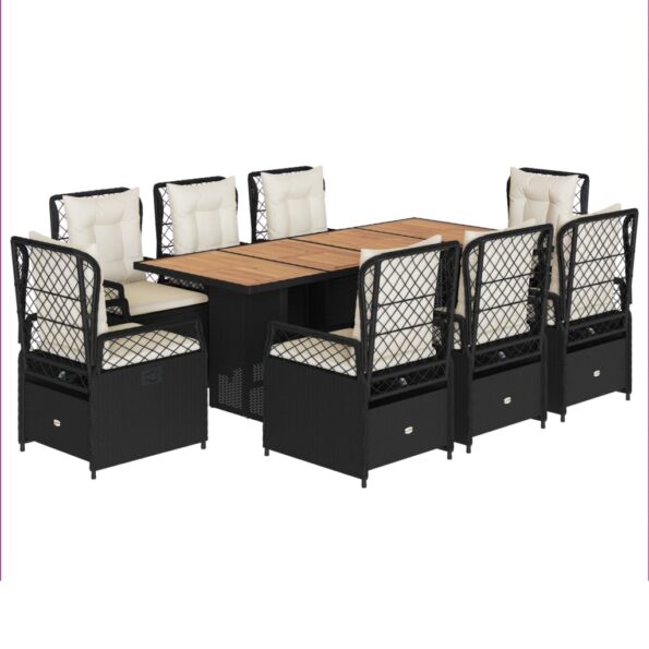 vidaXL 9-dielna záhradná jedálenská sada s vankúšmi čierna polyratan – Obrázok 2