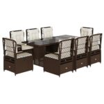 vidaXL 9-dielna záhradná jedálenská súprava s vankúšmi hnedá polyratan – Obrázok 2