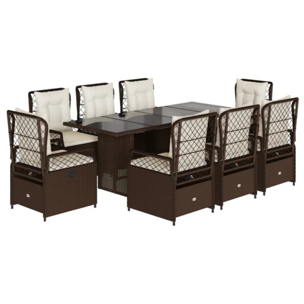 vidaXL 9-dielna záhradná jedálenská súprava s vankúšmi hnedá polyratan – Obrázok 2