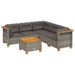 vidaXL 6-dielna záhradná sedacia súprava s podložkami polyratan sivá – Obrázok 2