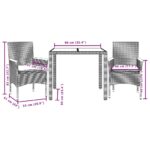 vidaXL 3-dielna záhradná jedálenská súprava+podložky, čierna polyratan – Obrázok 7