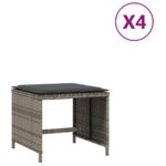 vidaXL Záhradné taburetky s vankúšmi 4 ks sivé 40x40x35 cm polyratan – Obrázok 2