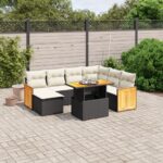 vidaXL 8-dielna záhradná sedacia súprava s podložkami polyratan čierna