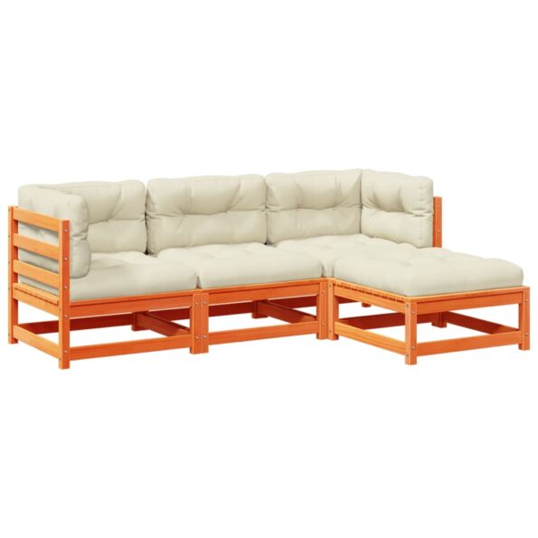 vidaXL 4-dielna záhr.súprava pohoviek s vankúšmi voskovohnedá borovica – Obrázok 2