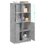 vidaXL Vysoká skrinka s dvierkami betónová 68x37x142 cm kompoz. drevo – Obrázok 4
