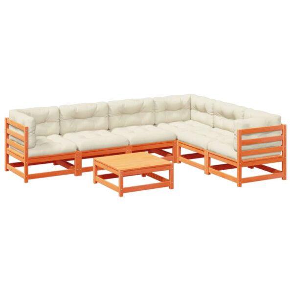 vidaXL 7-dielna záhr.súprava pohoviek s vankúšmi voskovohnedá borovica – Obrázok 2