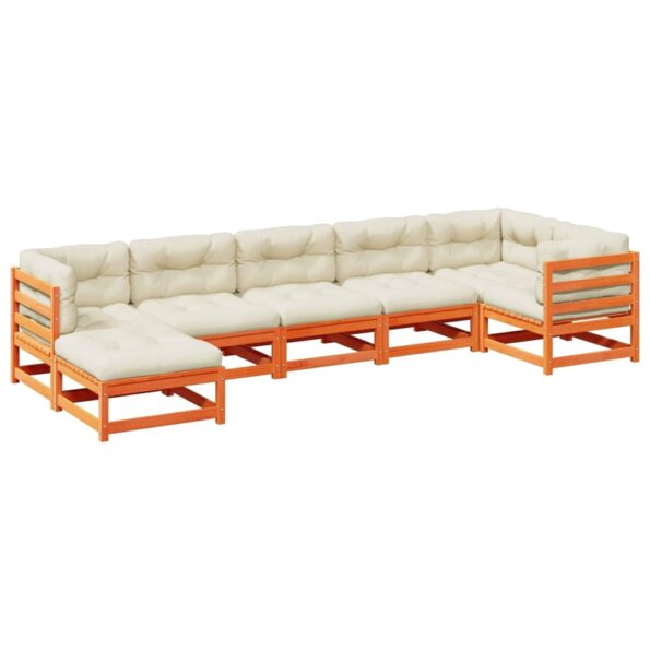 vidaXL 7-dielna záhr.súprava pohoviek s vankúšmi voskovohnedá borovica – Obrázok 2