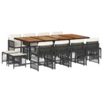 vidaXL 13-dielna záhr. jedálenská súprava s vankúšmi čierna polyratan – Obrázok 2