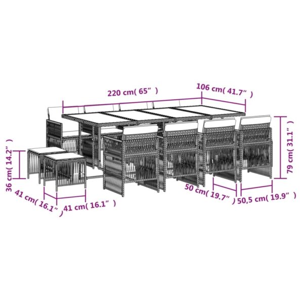 vidaXL 13-dielna záhr. jedálenská súprava s vankúšmi čierna polyratan – Obrázok 6
