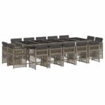 vidaXL 15-dielna záhrad. jedálenská súprava s vankúšmi sivá polyratan – Obrázok 2