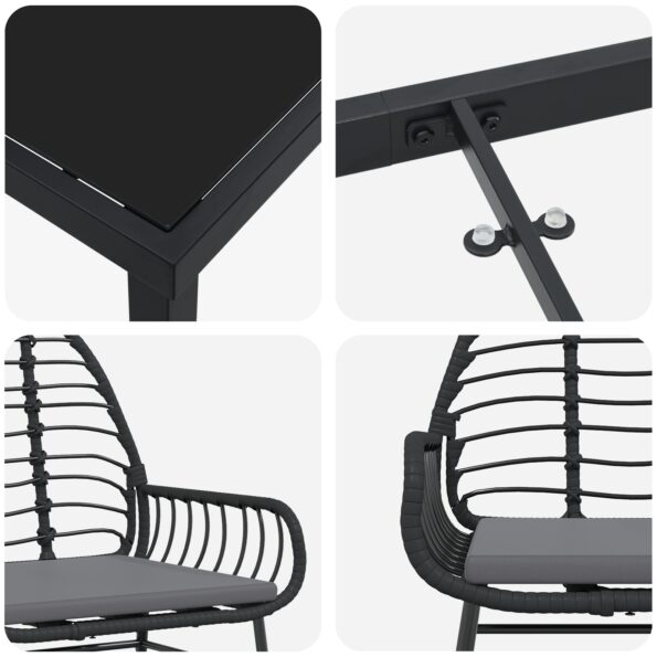 vidaXL Súprava záhradného jedálenského nábytku 5-dielna s vankúšmi Čierny Poly Ratan – Obrázok 9