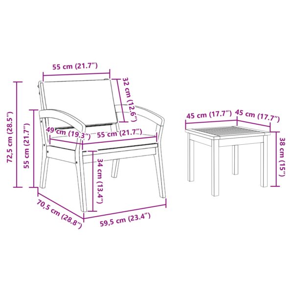 vidaXL 3-dielny bistro set s vankúšmi, vyrobený z masívneho akáciového dreva – Obrázok 10