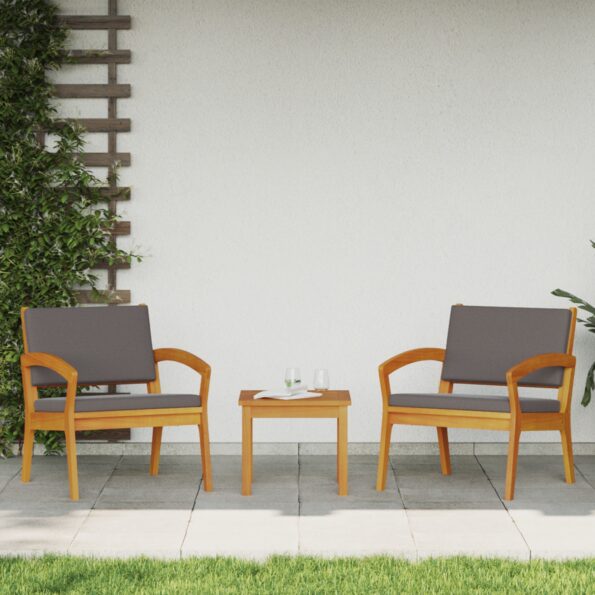 vidaXL 3-dielny bistro set s vankúšmi, vyrobený z masívneho akáciového dreva – Obrázok 4