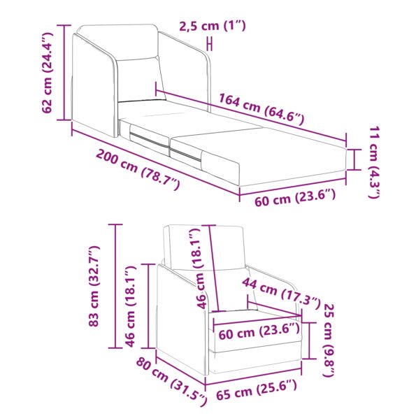 vidaXL Futon 2-v-1 Tmavošedý 65x80x83 cm Látka – Obrázok 11