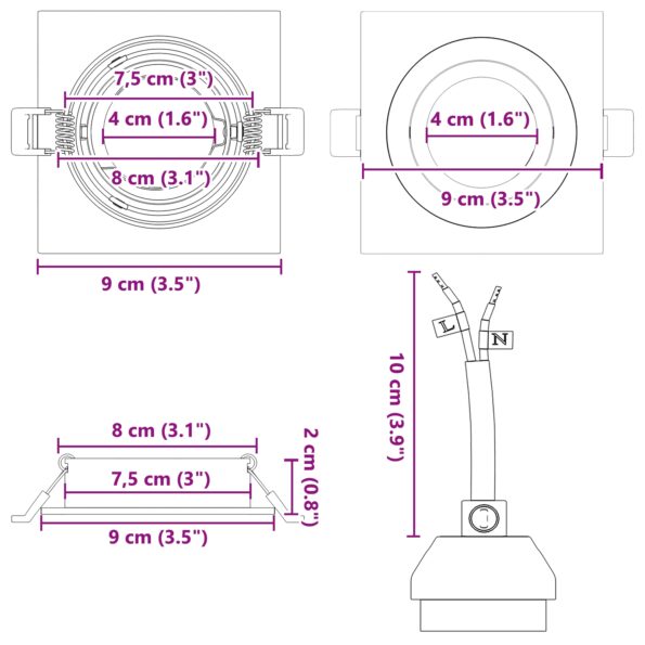 4108153_12.jpg vidaXL zapušťacie svetlá 12 ks Štvorcový GU10 Čierny 91x91 mm – Obrázok 12
