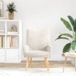 vidaXL Relaxačné kreslo krémové z látky pripomínajúcej vlnu – Obrázok 3