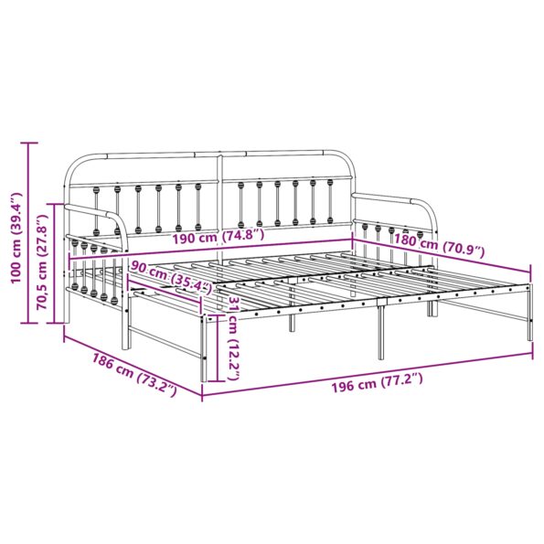 vidaXL Rám postele s trhom čierny 90x190 cm oceľ – Obrázok 12