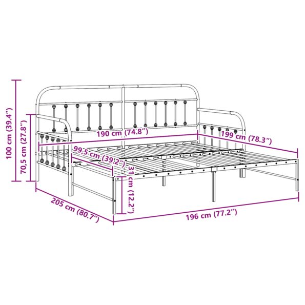vidaXL Rám postele s prístelkou Čierny 100x190 cm Oceľ – Obrázok 12