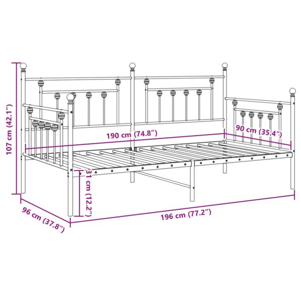 42002672_10.jpg vidaXL Rám postele s pružiacou plochou Biely 90x190 cm Oceľ – Obrázok 10