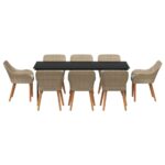 vidaXL 9-dielny záhradný jedálenský set Béžový Poly Ratan – Obrázok 8