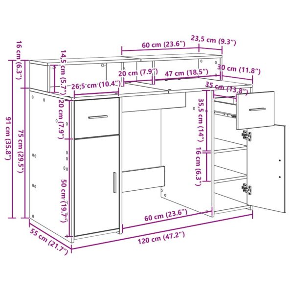 vidaXL stôl čierny dub 120x55x91 cm – Obrázok 11