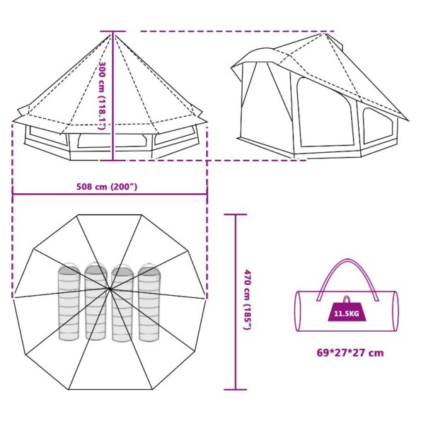 vidaXL Rodinný stan Tipi Modrý pre 10 osôb Vodotesný – Obrázok 12