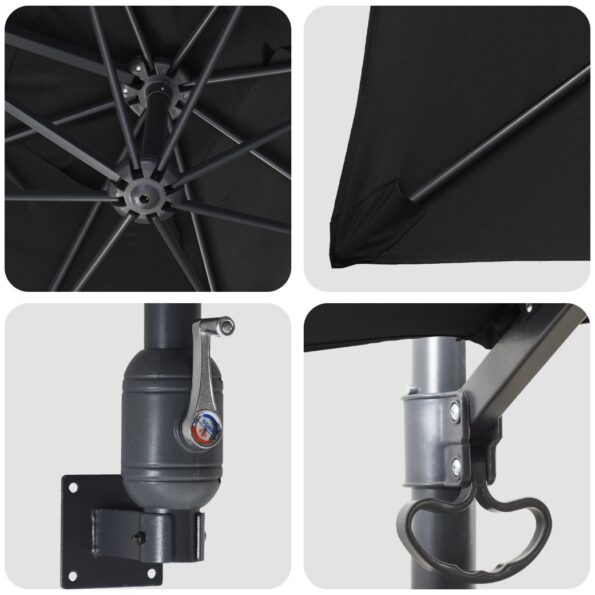 vidaXL slnečník na terasu Čierny Polyester, Oceľ Veľký Sklopný – Obrázok 7