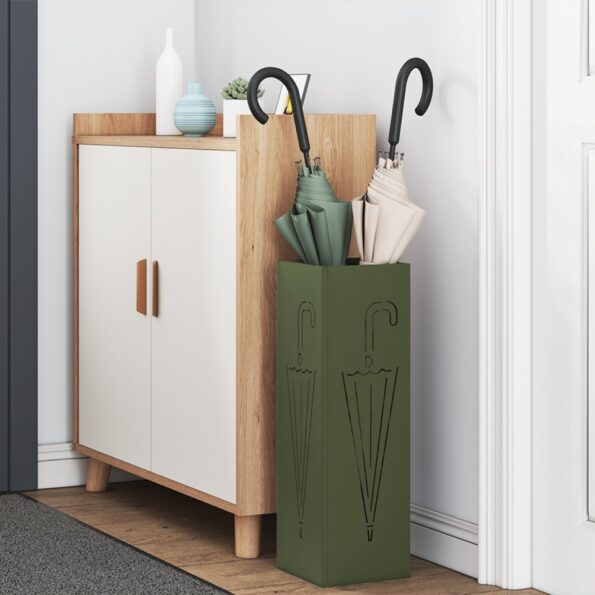 vidaXL Stojan na dáždniky Olivový Kovový Stredný Dekoratívne detaily – Obrázok 3