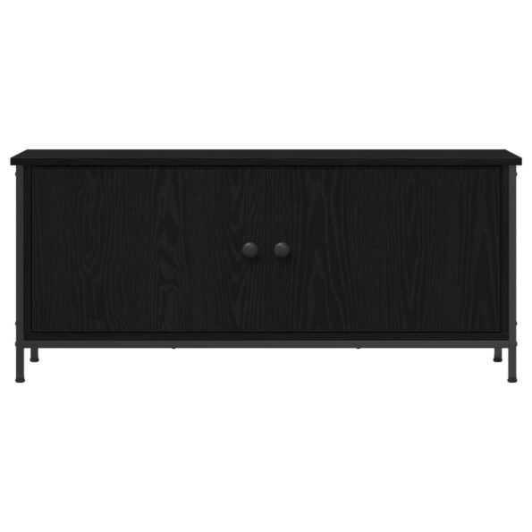 vidaXL čierna dubová TV stanica Čierny dub Drevotriesková doska, Kov – Obrázok 6