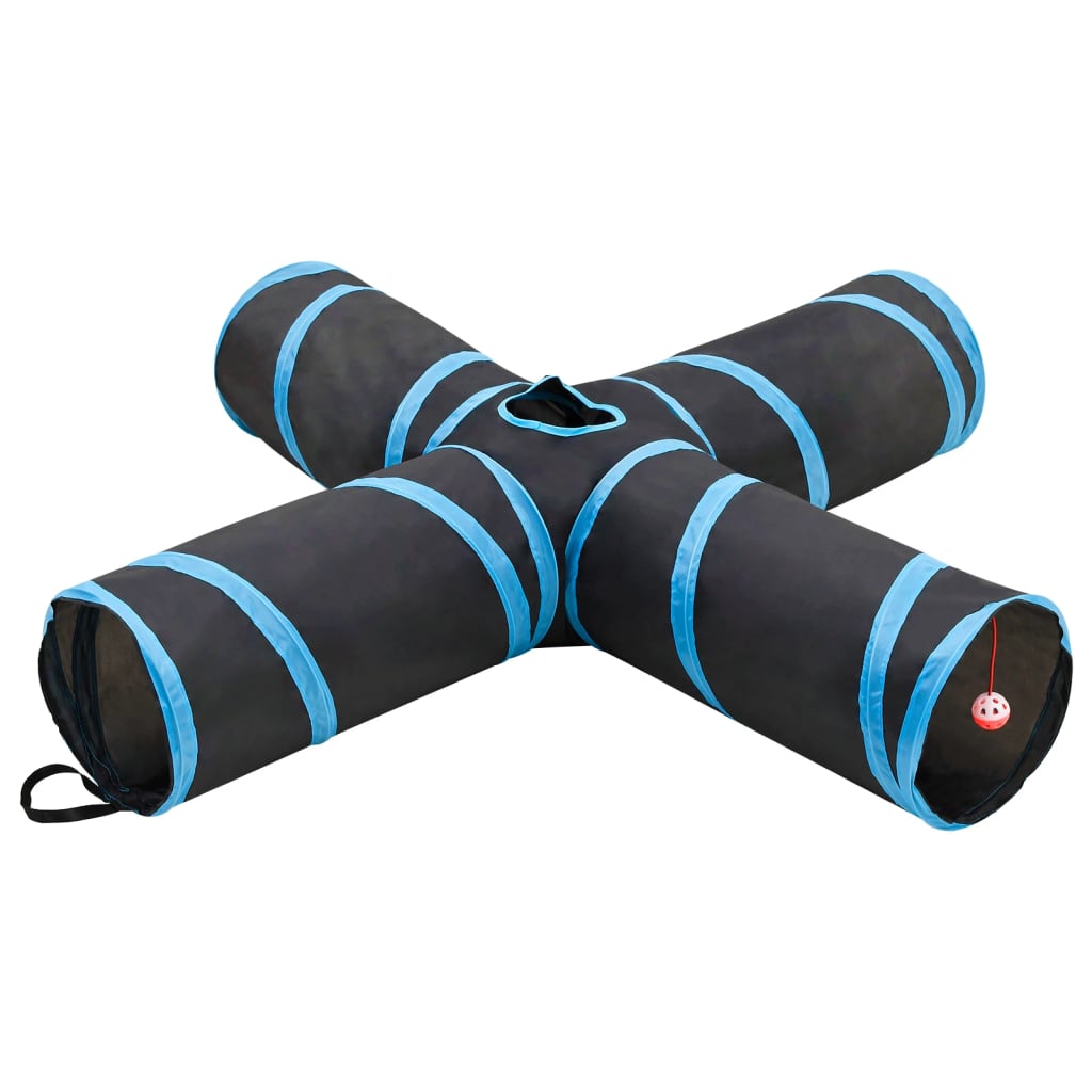 172183_1.jpg vidaXL Mačací tunel 4-cestný čierno-modrý 132 cm polyester – Obrázok 1