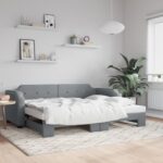 vidaXL Denná posteľ s rozkladacou posteľou bledosivá 100x190 cm látka