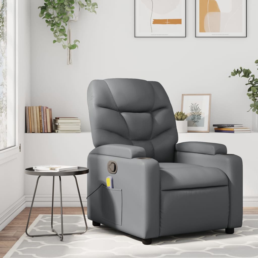 3205645_1.jpg vidaXL Masážne kreslo s polohovacím mechanizmom, sivé, umelá koža – Obrázok 1