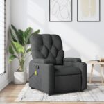 vidaXL Masážne kreslo s polohovacím mechanizmom, tmavosivá látka