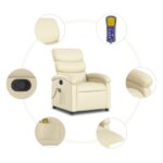 vidaXL Masážne kreslo s polohovacím mechanizmom, krémové, umelá koža – Obrázok 8