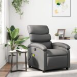 vidaXL Masážne kreslo s polohovacím mechanizmom, sivé, umelá koža