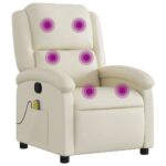 vidaXL Masážne kreslo s polohovacím mechanizmom, krémové, umelá koža – Obrázok 2
