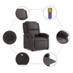 vidaXL Masážne kreslo s polohovacím mechanizmom, tmavohnedé, pravá koža – Obrázok 6