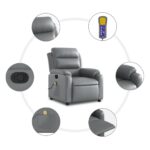 vidaXL Masážne kreslo s polohovacím mechanizmom, sivé, umelá koža – Obrázok 6