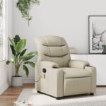 vidaXL Masážne kreslo s polohovacím mechanizmom, krémové, umelá koža