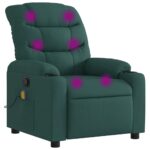 vidaXL Masážne kreslo s polohovacím mechanizmom, tmavozelené, látkové – Obrázok 2