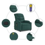 vidaXL Masážne kreslo s polohovacím mechanizmom, tmavozelené, látkové – Obrázok 6