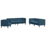 vidaXL 3-dielna súprava sedacej súpravy Chesterfield s podhlavníkmi, modrá zamatová – Obrázok 2