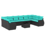 vidaXL 11-dielna záhradná súprava pohoviek s vankúšmi, čierna, polyratan – Obrázok 2