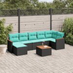 vidaXL 8-dielna záhradná súprava pohoviek s vankúšmi, čierna, polyratan